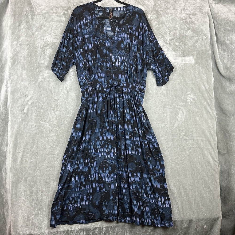 Melissa McCarthy Seven7 Dress Women's 1X Blue Black Abstract Print Dolman Tie